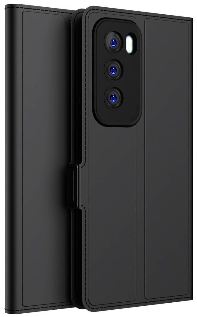 Mobizang Noble Slim Magnetic Leather Flip Case Cover for Oppo Reno 12 (5G) | Card Holder Stand Flip Wallet Case (Black)