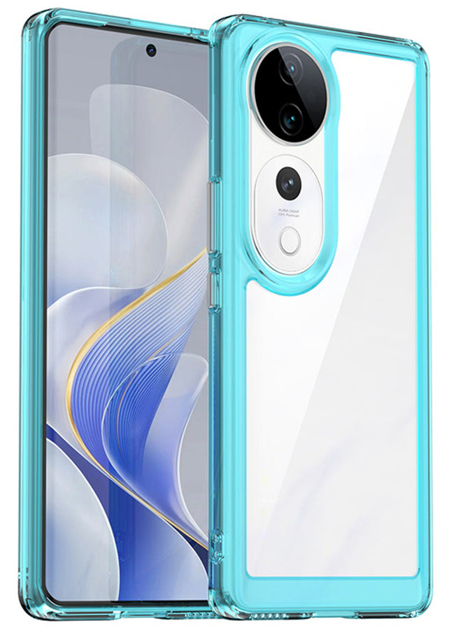 Mobizang Unicorn Acrylic Clear Back Cover For Vivo V40 / Vivo V40 Pro (5G) | Slim Shockproof [Military Grade Protection] Hybrid Bumper Case (Blue Sides)