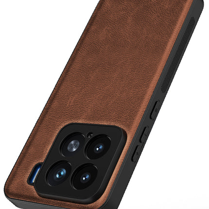 Mobizang Tux Leather Back Cover for Xiaomi 15 5G | Slim Shockproof Camera Protection Bumper Case (Brown)
