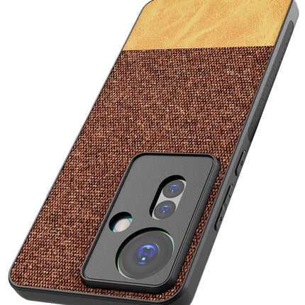 Mobizang Soft Fabric & Leather Hybrid Protective Back Cover for Oppo F25 Pro (5G) | Shockproof Slim Hard Anti Slip Back Case (Brown)
