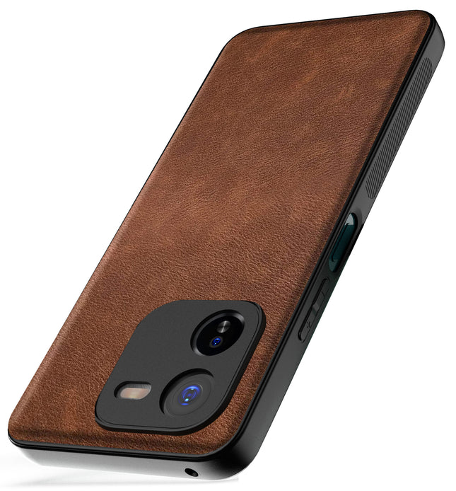 Mobizang Tux Leather Back Cover for IQOO Z9X | Slim Shockproof Camera Protection Bumper Case (Brown)