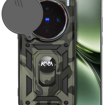 Mobizang Tank Back Cover for Vivo X200 (5G) | Inbuilt Ring + Slider Shockproof Lens Protection Bumper Back Case (Black)