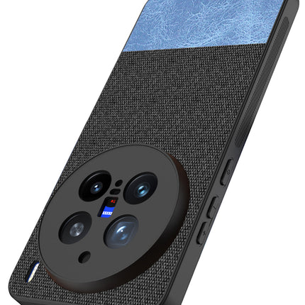 Mobizang Soft Fabric & Leather Hybrid Protective Back Cover for Vivo X200 Pro (5G) | Shockproof Slim Hard Anti Slip Back Case (Black,Blue)