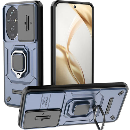 Mobizang Armor Slider Back Cover for Honor 200 Pro (5G) | Inbuilt Ring + Camera Slider Shockproof Lens Protection Bumper Back Case (Blue)