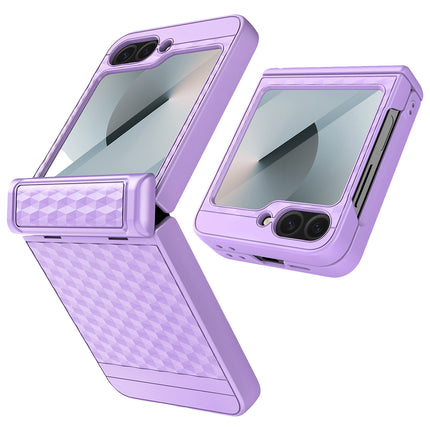 Mobizang Geometric Hinge Protection Back Cover for Samsung Galaxy Z Flip6 / Flip 6 | with [Inbuilt Glass] Full Body Shockproof Hard Back Case (Purple)