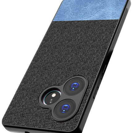 Mobizang Soft Fabric & Leather Hybrid Protective Back Cover for Realme GT 6 / GT 6T | Shockproof Slim Hard Anti Slip Back Case (Black,Blue)
