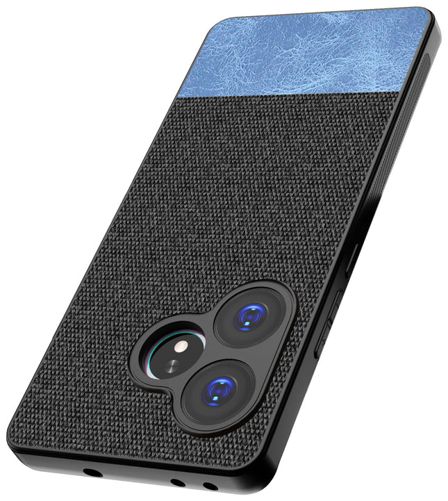 Mobizang Soft Fabric & Leather Hybrid Protective Back Cover for Realme GT 6 / GT 6T | Shockproof Slim Hard Anti Slip Back Case (Black,Blue)