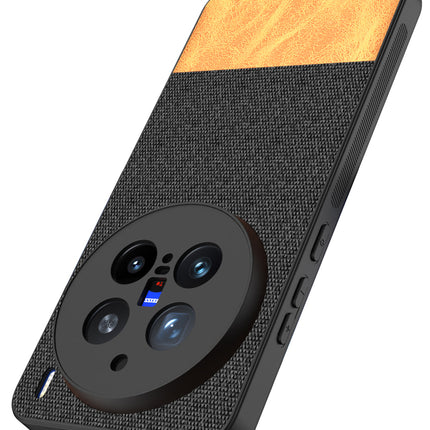 Mobizang Soft Fabric & Leather Hybrid Protective Back Cover for Vivo X200 Pro (5G) | Shockproof Slim Hard Anti Slip Back Case (Black,Brown)
