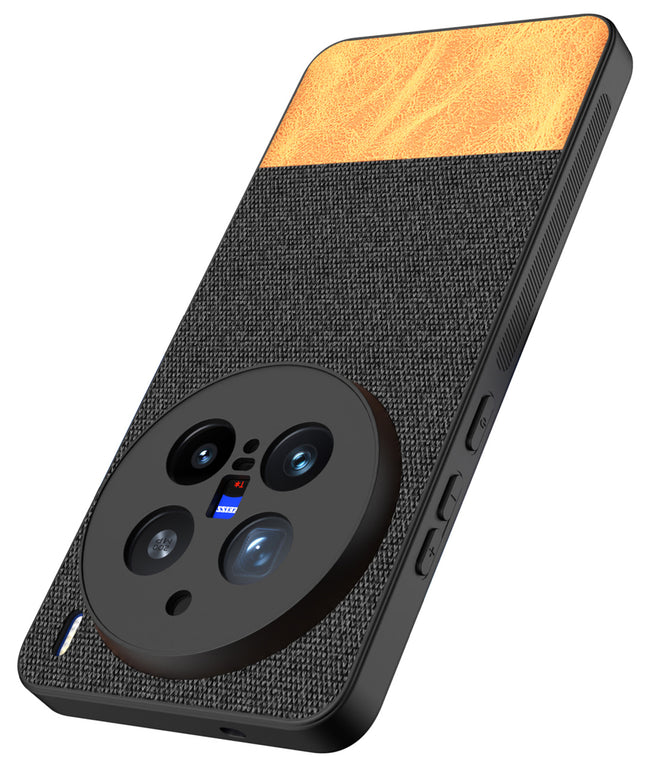 Mobizang Soft Fabric & Leather Hybrid Protective Back Cover for Vivo X200 Pro (5G) | Shockproof Slim Hard Anti Slip Back Case (Black,Brown)