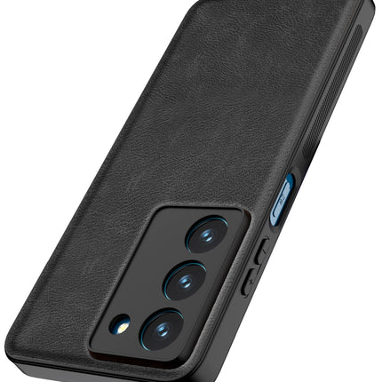Mobizang Tux Leather Back Cover for Realme 14X | Slim Shockproof Camera Protection Bumper Case (Black)