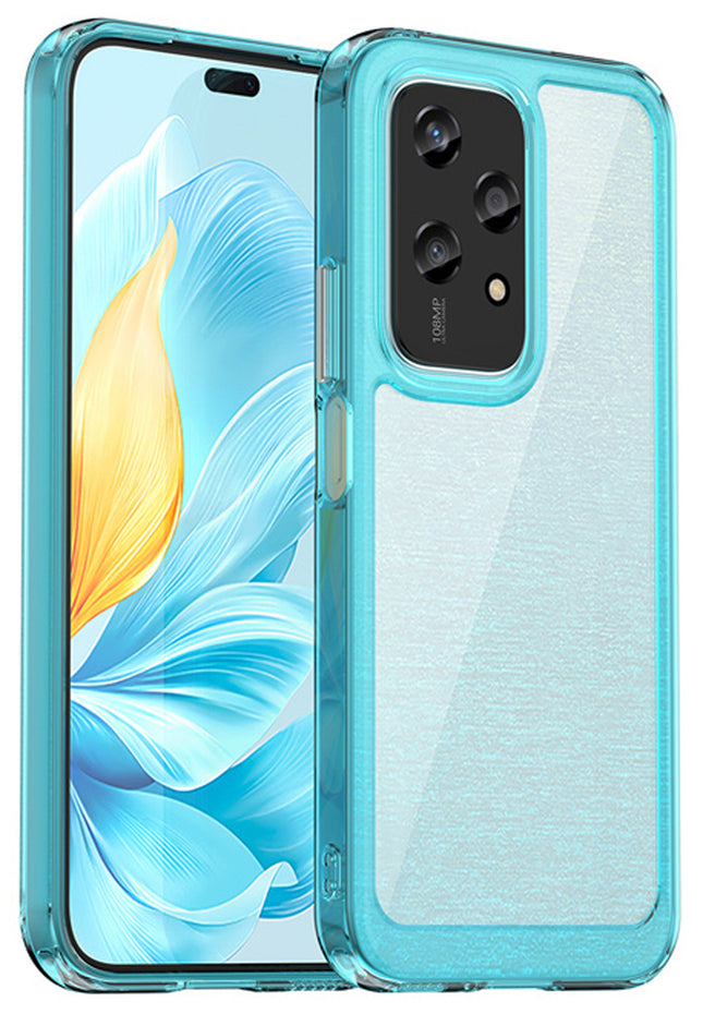 Mobizang Unicorn Acrylic Clear Back Cover For Honor 200 Lite (5G) | Slim Shockproof [Military Grade Protection] Hybrid Bumper Case (Blue Sides)