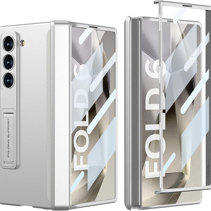 Mobizang Magnetic Hinge With Inbuilt Stand Case for Samsung Galaxy Z Fold 6 | Shockproof Stand Hybrid Bumper Back Cover (Silver)