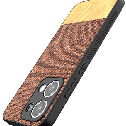 Mobizang Soft Fabric & Leather Hybrid Protective Back Cover for Oppo Reno 13 5G | Shockproof Slim Hard Anti Slip Back Case (Brown)
