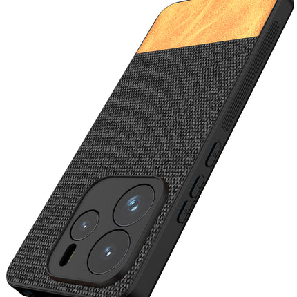 Mobizang Soft Fabric & Leather Hybrid Protective Back Cover for Redmi Note 14 (5G) | Shockproof Slim Hard Anti Slip Back Case (Black,Brown)