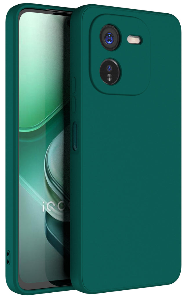 Mobizang Matte Protective Lens Flexible Back Cover for IQOO Z9X | Slim Silicone with Soft Lining Shockproof Full Body Bumper Case (Green)