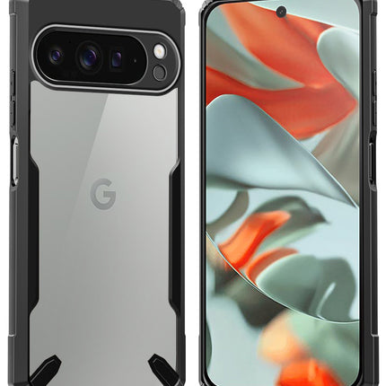 Mobizang Bull Clear Back Cover for Google Pixel 9 PRO XL | [Military Grade Protection] Shock Proof Slim Hybrid Bumper Case (Black)
