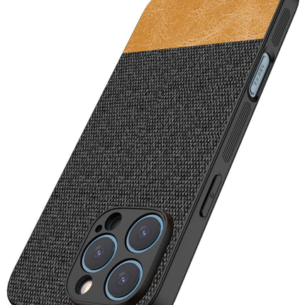 Mobizang Soft Fabric & Leather Hybrid Protective Back Cover for Apple iPhone 16 Pro Max | Shockproof Slim Hard Anti Slip Back Case (Black,Brown)