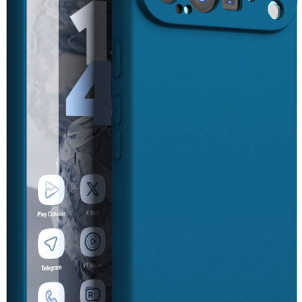 Mobizang Matte Protective Lens Flexible Back Cover for Google Pixel 9 / 9 PRO | Slim Silicone with Soft Lining Shockproof Full Body Bumper Case (Blue)