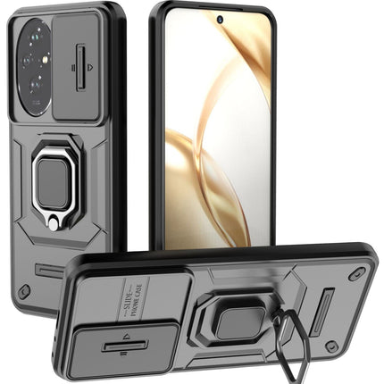 Mobizang Armor Slider Back Cover for Honor 200 Pro (5G) | Inbuilt Ring + Camera Slider Shockproof Lens Protection Bumper Back Case (Black)