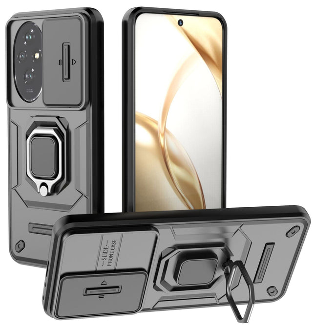 Mobizang Armor Slider Back Cover for Honor 200 Pro (5G) | Inbuilt Ring + Camera Slider Shockproof Lens Protection Bumper Back Case (Black)
