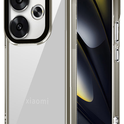 Mobizang Warrior Acrylic Clear Back Cover For Poco F6 (5G) | Slim Shockproof [Military Grade Protection] Hybrid Bumper Case (Grey Sides)
