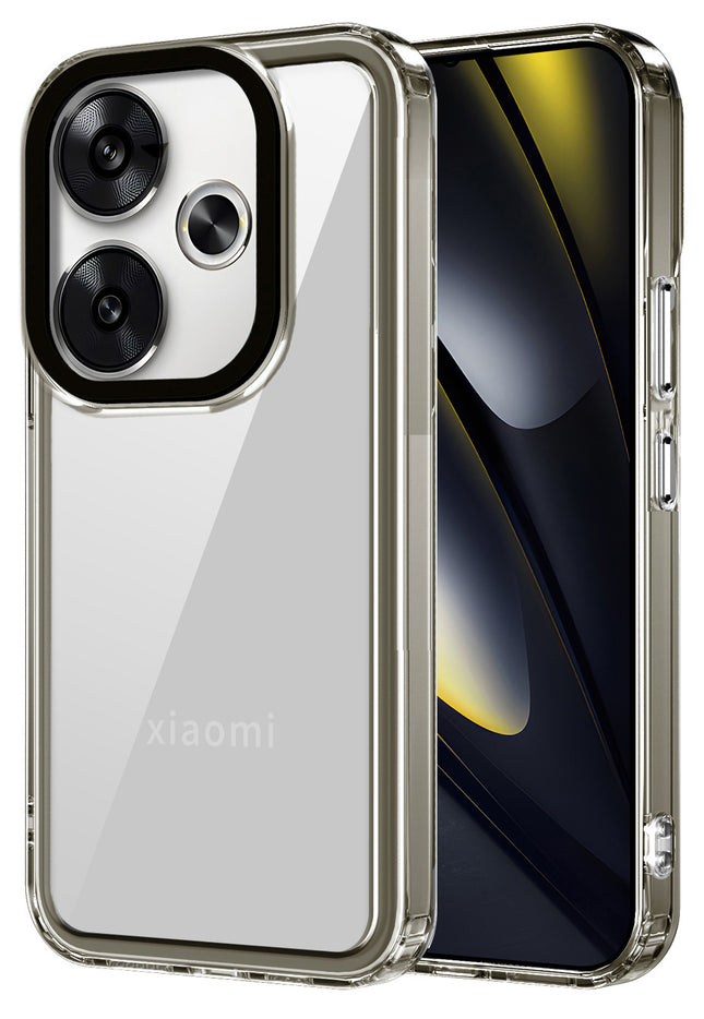 Mobizang Warrior Acrylic Clear Back Cover For Poco F6 (5G) | Slim Shockproof [Military Grade Protection] Hybrid Bumper Case (Grey Sides)