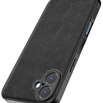Mobizang Tux Leather Back Cover for Apple iPhone 16 | Slim Shockproof Camera Protection Bumper Case (Black)