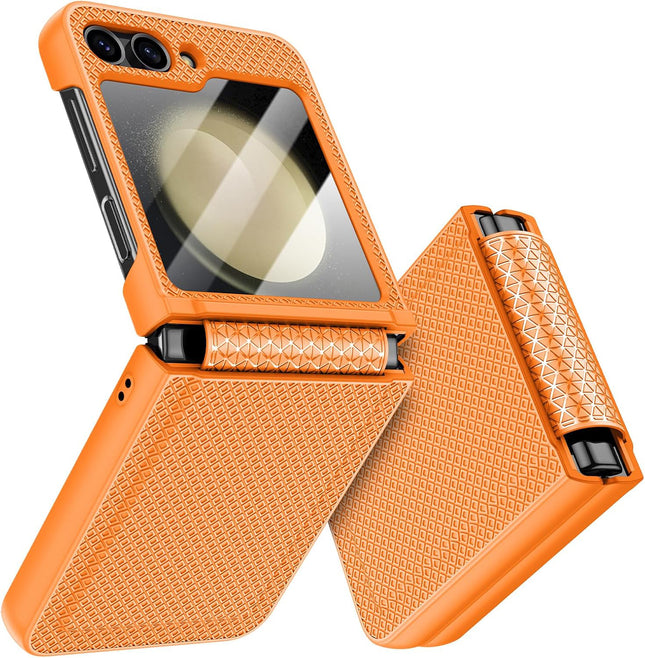 Mobizang Textured Grip Hinge Protection Back Cover for Samsung Galaxy Z Flip6 / Z Flip 6 | with [Inbuilt Glass] Full Body Shockproof Hard Back Case (Orange)