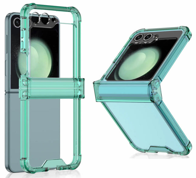 Mobizang Clear Airbag with Hinge Protection Back Case for Samsung Galaxy Flip6 / Z Flip 6 | Transparent Shockproof Slim Hard Protective Cover (Green)