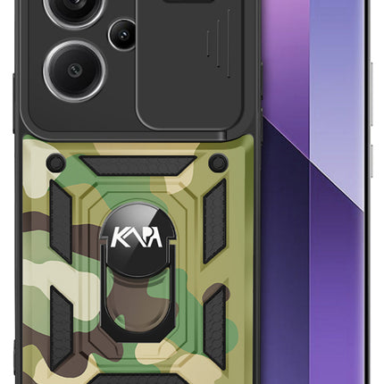Kapa Tank Back Cover for Redmi Note 13 Pro Plus (5G) | Inbuilt Ring + Slider Shockproof Lens Protection Bumper Back Case (Green)