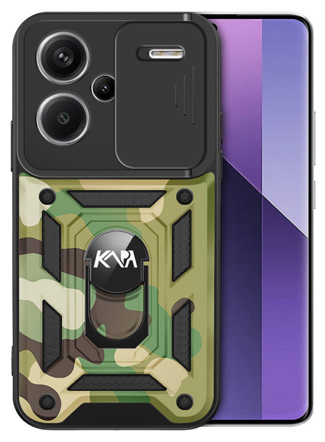 Kapa Tank Back Cover for Redmi Note 13 Pro Plus (5G) | Inbuilt Ring + Slider Shockproof Lens Protection Bumper Back Case (Green)