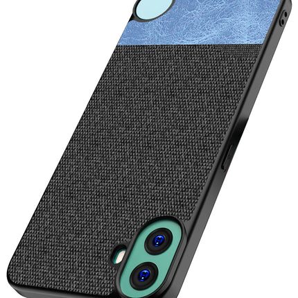 Mobizang Soft Fabric & Leather Hybrid Protective Back Cover for Nothing CMF Phone 1 | Shockproof Slim Hard Anti Slip Back Case (Black,Blue)