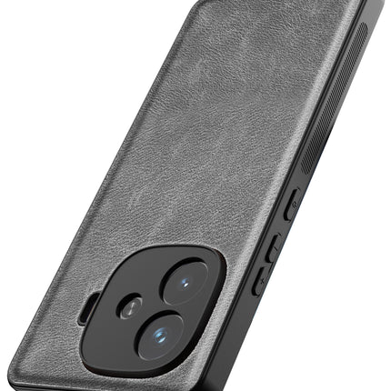 Mobizang Tux Leather Back Cover for iQoo Neo 10R | Slim Shockproof Camera Protection Bumper Case (Grey)