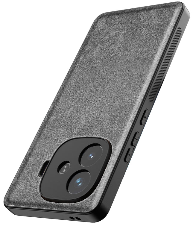 Mobizang Tux Leather Back Cover for iQoo Neo 10R | Slim Shockproof Camera Protection Bumper Case (Grey)