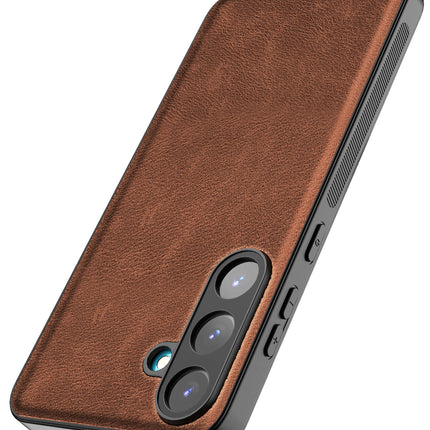 Mobizang Tux Leather Back Cover for Samsung Galaxy S25 Plus | Slim Shockproof Camera Protection Bumper Case (Brown)