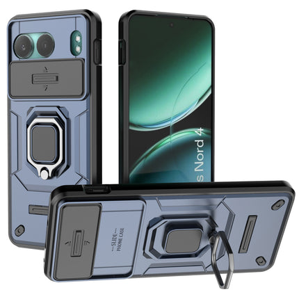 Mobizang Armor Slider Back Cover for OnePlus Nord 4 | Inbuilt Ring + Camera Slider Shockproof Lens Protection Bumper Back Case (Blue)