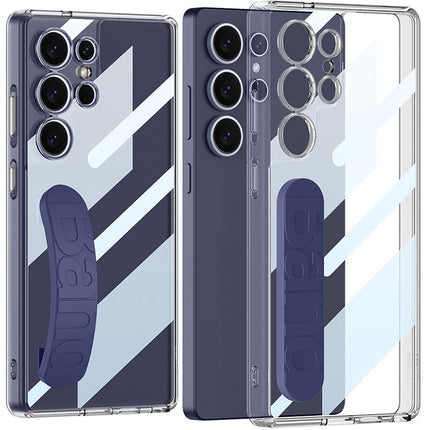 Mobizang Clear Airbag + Band Back Case for Samsung Galaxy S25 Ultra | Transparent Shockproof Slim Grip Hard Protective Cover (Dark Blue Band)