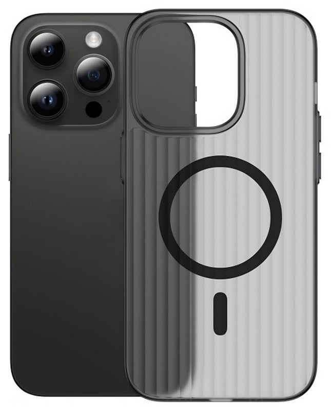 Mobizang Matte Magnetic Wave Grip Back Cover for Apple iPhone 16 | [MagSafe Compatible] Wireless charging, Slim, Metal Buttons, Frosted Back Case (Grey)