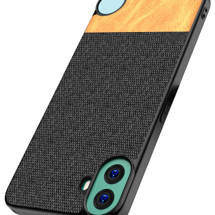 Mobizang Soft Fabric & Leather Hybrid Protective Back Cover for Nothing CMF Phone 1 | Shockproof Slim Hard Anti Slip Back Case (Black,Brown)