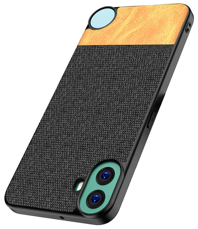 Mobizang Soft Fabric & Leather Hybrid Protective Back Cover for Nothing CMF Phone 1 | Shockproof Slim Hard Anti Slip Back Case (Black,Brown)