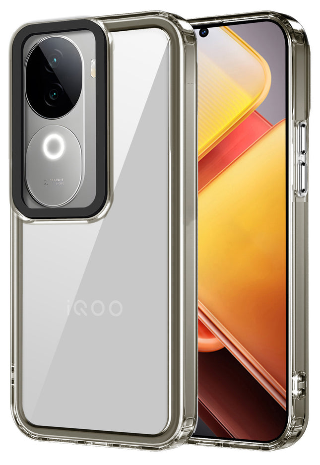 Mobizang Warrior Acrylic Clear Back Cover For Vivo V40E / iQOO Z9S | Slim Shockproof [Military Grade Protection] Hybrid Bumper Case (Grey Sides)