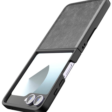 Mobizang Tux Leather Back Cover for Samsung Galaxy Z Flip 7 | Slim Shockproof Camera Protection Bumper Case (Grey)