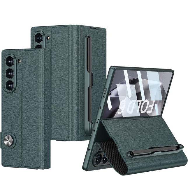 Mobizang Leather Flip Case for Samsung Galaxy Z Fold 6 | Inbuilt Fixed S Pen Holder, Slim Hybrid Stand Protection Flip Cover (GreyGreen)