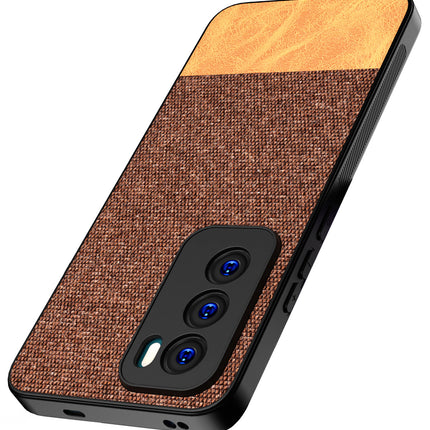 Mobizang Soft Fabric & Leather Hybrid Protective Back Cover for Oppo Reno 12 (5G) | Shockproof Slim Hard Anti Slip Back Case (Brown)
