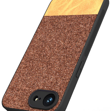 Mobizang Soft Fabric & Leather Hybrid Protective Back Cover for Apple iPhone 16E | Shockproof Slim Hard Anti Slip Back Case (Brown)