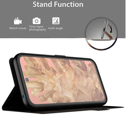 Mobizang Noble Slim Magnetic Leather Flip Case Cover for Google Pixel 8A | Card Holder Stand Flip Wallet Case (Black)