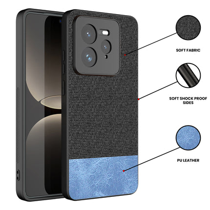 Mobizang Soft Fabric & Leather Hybrid Protective Back Cover for Realme GT 7 PRO | Shockproof Slim Hard Anti Slip Back Case (Black,Blue)