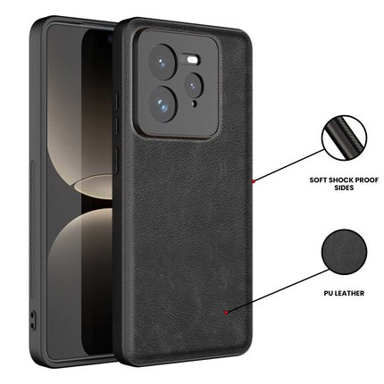 Mobizang Tux Leather Back Cover for Realme GT 7 PRO | Slim Shockproof Camera Protection Bumper Case (Black)