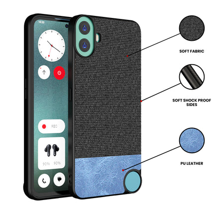 Mobizang Soft Fabric & Leather Hybrid Protective Back Cover for Nothing CMF Phone 1 | Shockproof Slim Hard Anti Slip Back Case (Black,Blue)