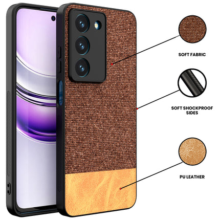 Mobizang Soft Fabric & Leather Hybrid Protective Back Cover for Realme 14X | Shockproof Slim Hard Anti Slip Back Case (Brown)